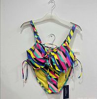 Full view of bikini top and bottom on hanger