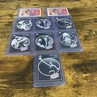 Nine sleeved Wilt Chamberlain cards laid out on table