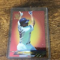 Front of Juan Gonzalez Topps Stadium Club card in plastic sleeve