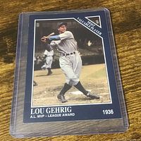 Front view of Lou Gehrig card in holder