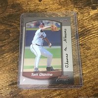 Front view of Bowman Chrome Tom Glavine card in holder