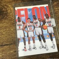 Front of SkyBox 1992 USA Basketball card showing four players and partial text 'BARCELONA'