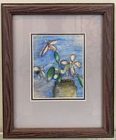 Framed watercolor painting of flowers signed Becky Murphy