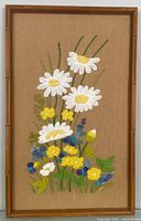 Full view of framed crewel embroidery
