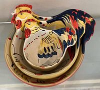 Top view of all three nested rooster bowls