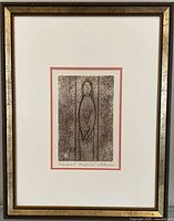 Full view of framed monoprint with mat and frame visible