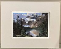 Front view of signed print in mat showing mountain landscape