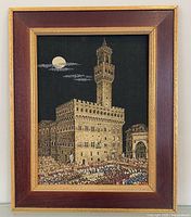 Full view of framed tapestry