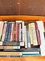 Overview of boxed assortment showing vertical spines and horizontal stack