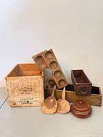 Group shot of all wooden items in lot