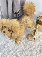 Puppy and fox mohair pencil sharpener figurines side by side