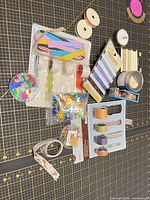 Overview of all craft supplies laid on cutting mat