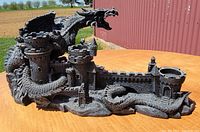 Front view of full dragon castle tealight holder showing overall structure