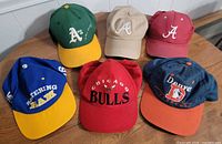 All six caps laid out on table