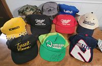 Group view of all ten caps on table