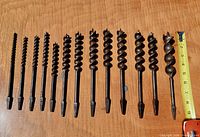 Full set of 13 auger bits aligned to display sizes and shanks
