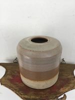 front view of banded glaze stoneware vase