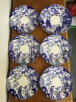 All six Royal Crown Derby Blue Mikado plates displayed front view