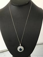 Necklace on display bust showing overall length and pendant