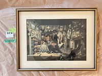 Full view of framed print under glass