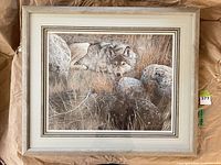 Full view of framed print showing wolf artwork, mats and frame