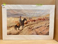 Full view of print showing cowboy and cattle scene