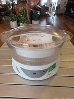 Rival food steamer assembled showing clear basket and lid