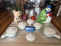 Front view of all items arranged on table