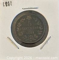 Reverse showing 5 CENTESIMI 1861 within wreath