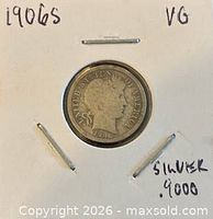 Obverse of 1906-S Barber dime in 2x2 holder