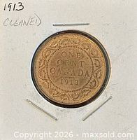 Obverse side of 1913 Canadian large cent in cardboard flip