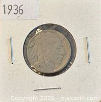 Obverse side of 1936 Buffalo Nickel showing Indian Head