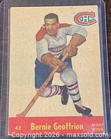 Front view of Bernie Geoffrion Parkhurst card in holder