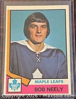 Front of 1974-75 O-Pee-Chee Bob Neely rookie card in sleeve