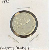 Reverse of 1976 Canadian 25-cent coin showing caribou, date and CANADA legend