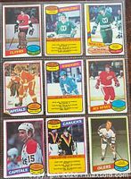 Front view of all nine 1980-81 O-Pee-Chee hockey cards