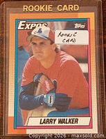Front of 1990 Topps Larry Walker rookie card in plastic holder