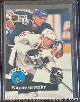 Front of Wayne Gretzky Pro Set French #CC5 card in protective sleeve