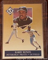 Front of 1991 Fleer Ultra Barry Bonds gold insert card in sleeve