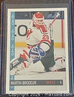Front of Martin Brodeur O-Pee-Chee card showing action image and branding