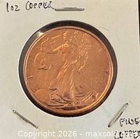 Obverse side of copper round in holder