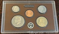 Front of sealed 5-coin 2011 proof set lens showing coin obverses