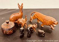 Group shot of all eight wooden items