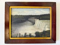 Frontal view of framed oil painting showing full artwork and signature