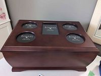 Top view of Bombay wooden photo keepsake box showing five photo openings