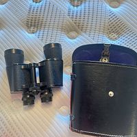 Binoculars beside closed hard case