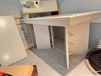 Overall view of workstation with leaf extended and shelving visible