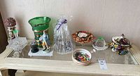 Group shot of all items displayed on glass table