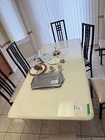 top view of rectangular faux marble dining table