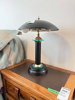 Full view of lamp on bedside table showing overall design